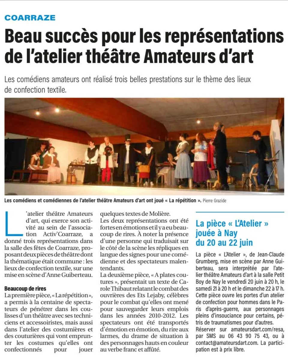 Article presse amateurs d'art théâtre